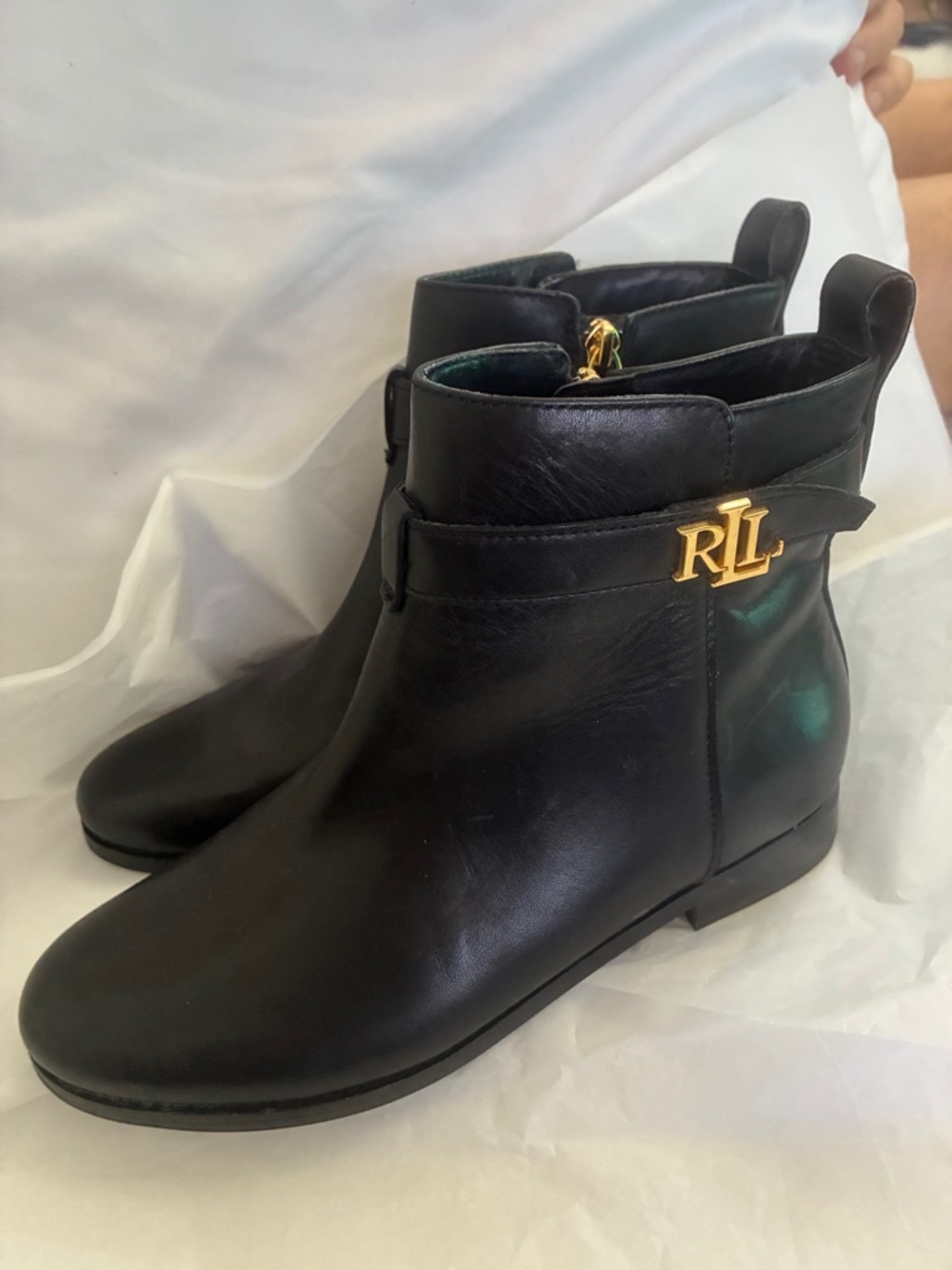 Ralph Lauren Womens Black Briele Leather Ankle Boots SZ 8B/NWOB